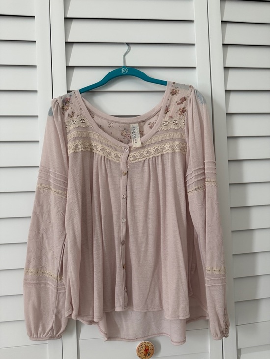 Free People Tops - Free people —Boho Lace-Trim Button Front Women's Top - Blush Pink